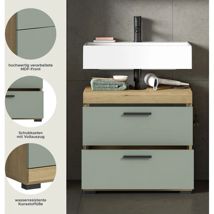 Xonox Scout Waschbeckenunterschrank (B/H/T: 60x56x34 cm) in Salbei und Artisan Eiche Nachbildung – Bild 9