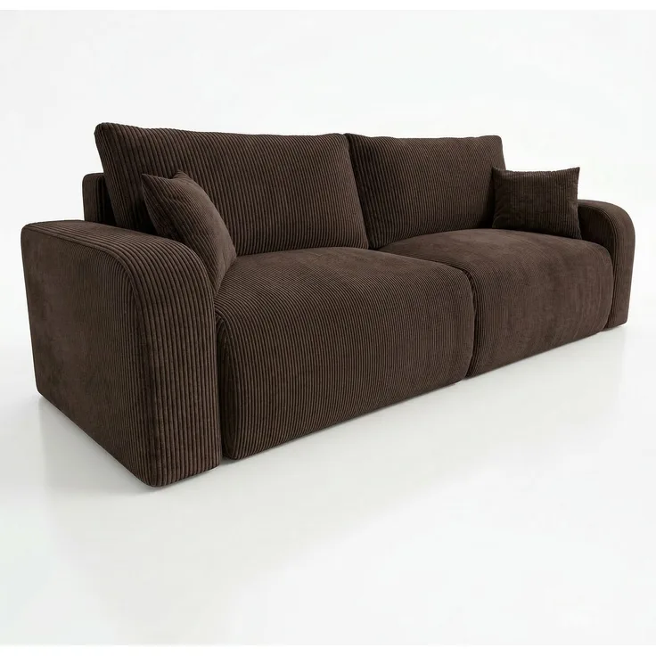 Wohnero24 Habana Schlafsofa 248 cm mit Bettfunktion 204x138 cm – Cord Sofa – Couch 3 Sitzer – Ausziehsofa mit 2 Bettkästen – Big Sofa Modern – Schlafcouch - Braun