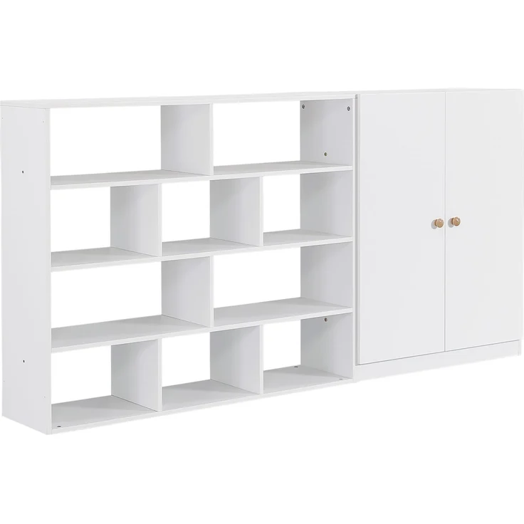 Etagenbett 90 × 200 cm (Liegefläche) – Etagenbett mit Rutsche, Kleiderschrank & Regal, vierseitiger Fallschutz, Weiß/Natur – Bild 9