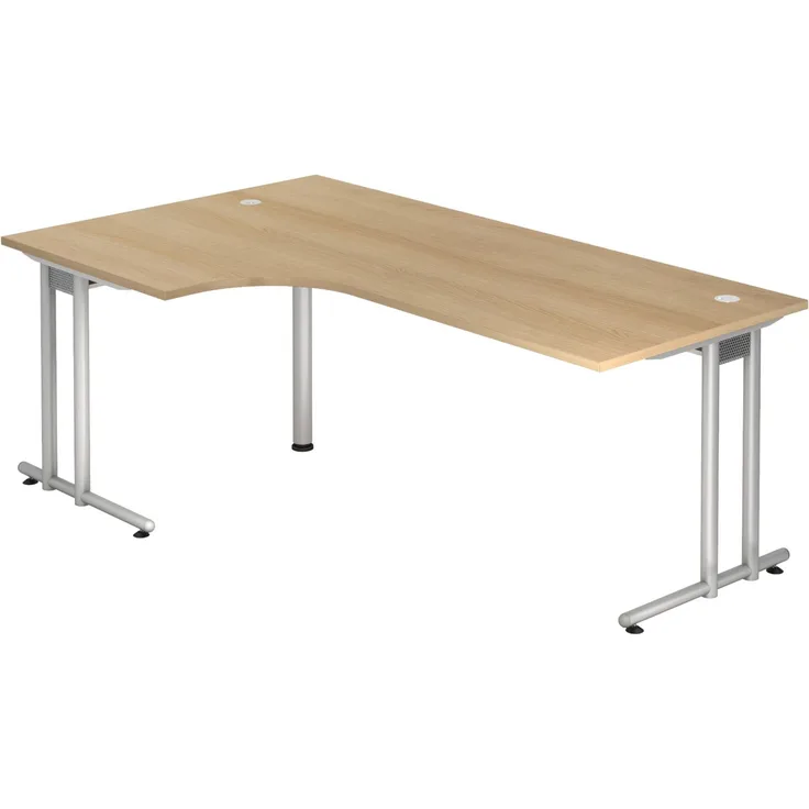 bümö Eckschreibtisch groß, N-Serie 200x120 cm, Tischplatte aus Holz in Eiche, Gestell aus Metall - Schreibtisch L Form, großer Tisch für's Büro, Computertisch, Bürotisch, NS-82-E-S