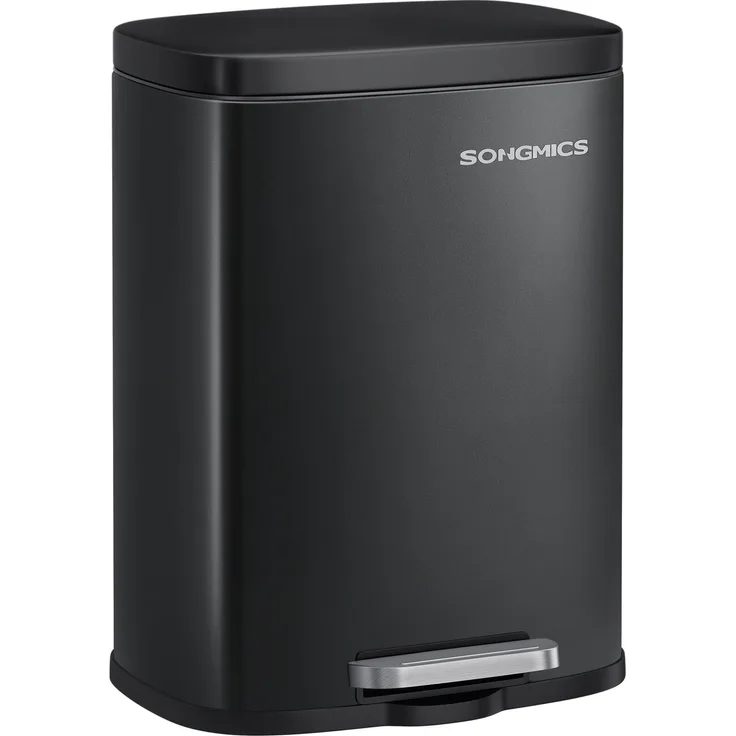SONGMICS Mülleimer, Tretmülleimer aus Stahl, Abfalleimer mit Deckel und Inneneimer, 12 L, 38,4 x 28,6 x 25,2 cm, Kleiner Kosmetikeimer für Bad, Schwarz, PLUSHIC Kollektion LTB112BZ02