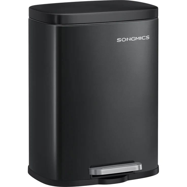 SONGMICS Mülleimer, Tretmülleimer aus Stahl, Abfalleimer mit Deckel und Inneneimer, 12 L, 38,4 x 28,6 x 25,2 cm, Kleiner Kosmetikeimer für Bad, Schwarz, PLUSHIC Kollektion LTB112BZ02