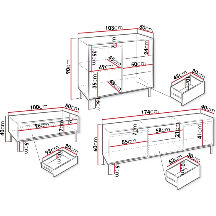 Wohnzimmer-Set Ozmi II Kommode, TV-Lowboard, Couchtisch (Farbe: Cashmere) – Bild 8