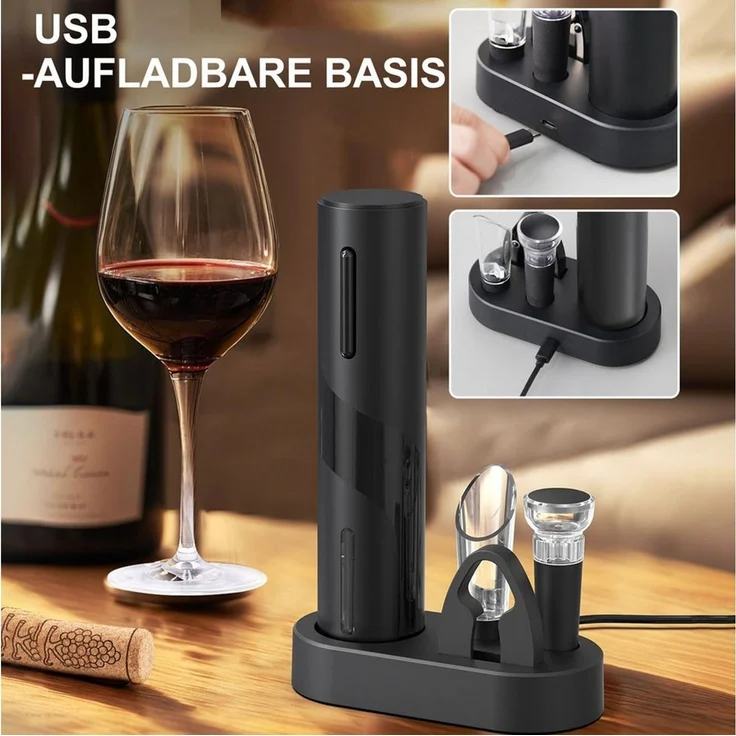 Senmudi Korkenzieher Elektrischer Weinöffner-Set, Wiederaufladbares 6-in-1,Nur 6 Sekunden, (mit Ladestation, Folienschneider, Weinausgießer und Vakuum-Weinstopfen, 6 tlg, Weinöffner-Geschenkset mit USB-Ladekabel Geschenk für Weinfreunde), Geeignet für ... – Bild 2