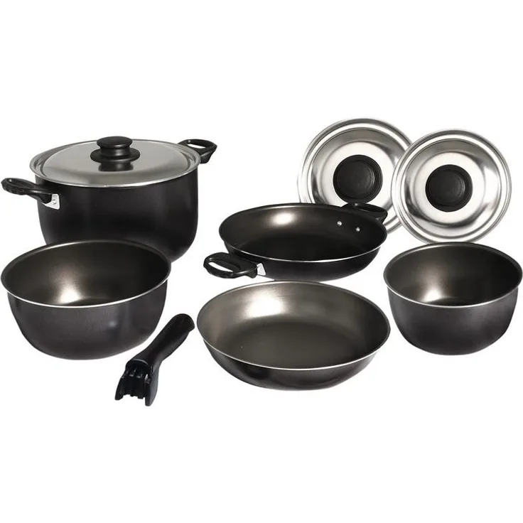 Camp4 Camping-Topfset 9-teilig - Silber/schwarz