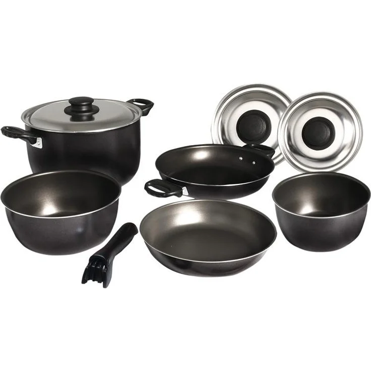 Camp4 Camping-Topfset 9-teilig - Silber/schwarz