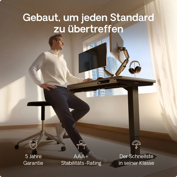 Desktronic HomePro Elektrisch höhenverstellbarer Schreibtisch 160x80cm Schwarz/Grau mit Memory-Funktion, Anti-Kollisions Technologie, USB-A und USB-C-Ladeanschlüssen – Bild 2