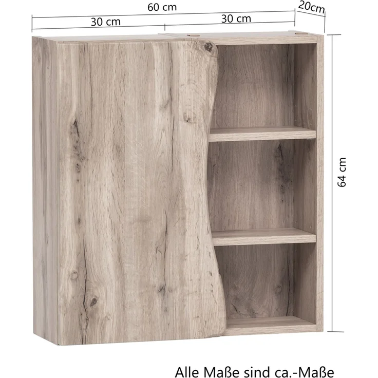 Hängeschrank mit Regal 60 cm breit KAHLA-03 in Wotan Eiche Nb, B/H/T: ca. 60/64/20 cm – Bild 5