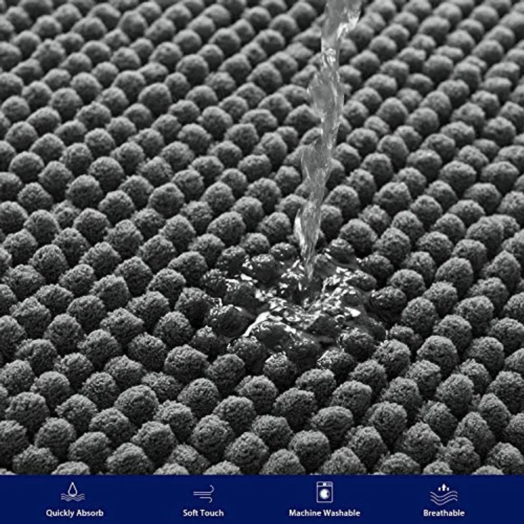 subrtex Badematte rutschfest Badezimmerteppich aus Chenille Saugfähig Badteppich weich Wasserabsorbierende Badvorleger für Badezimmer,Maschinenwaschbar(40x60 cm, grau) – Bild 6