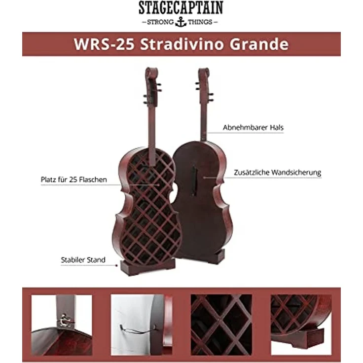 Stagecaptain Weinregal WRS-25 Stradivino Grande Wein- & Flaschenregal für 25 Flaschen, Weinständer Holz stehend in Vintage-Optik "Cello" Design – Bild 4