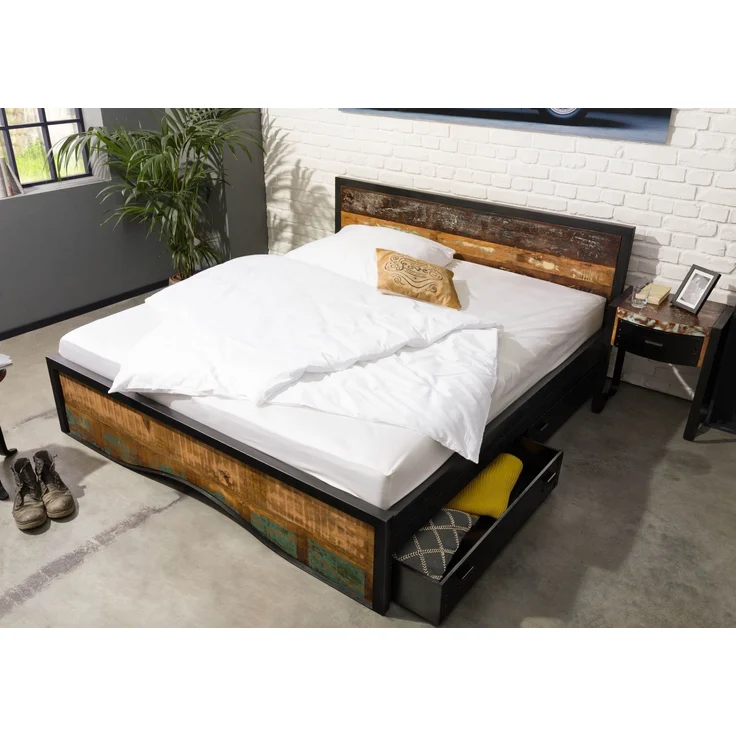 Bett mit Bettkasten Altholz 180x200 mehrfarbig lackiert INDUSTRIAL #109 – Bild 4