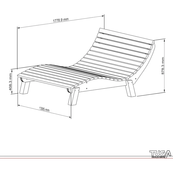 Gartenliege Relaxliege "Liege-Franzi" (Lärche) Breite 140cm Einstiegshöhe 40cm mit Füßen – Bild 7