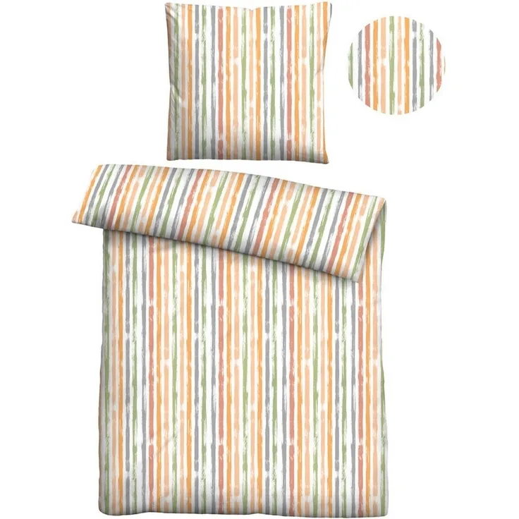Traumhaft schlafen - Castell - Markenbettwäsche Baumwoll Seersucker Bettwäsche 0020372 LÄNGSSTREIFEN, honig, 1x 155x220 cm + 1x 80x80 cm