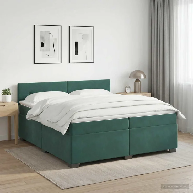 vidaXL Boxspringbett mit Matratze Dunkelgrün 200 x 200 cm Samt 3450785 – Bild 1