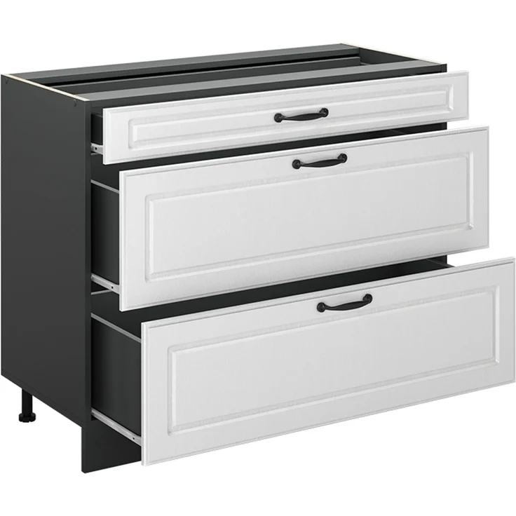 Küchenunterschrank R-Line Weiß Landhaus/Anthrazit 100 cm Arbeitsplatte Anthrazit Vicco – Bild 3