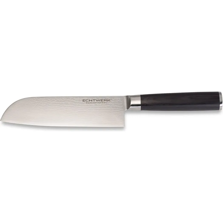 ECHTWERK Damastmesser, Santokumesser, traditionelles japanisches Messer, Kochmesser, Küchenmesser, scharfe Klinge für präzise Schnitte von Fleisch, Fisch & Gemüse, Klingenlänge ca. 18cm, Holzgriff