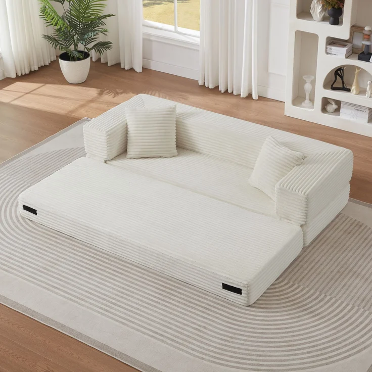 ZUBALIYA Schlafsofa, mit Schlaffunktion, H 60 × T 200 × B 76 cm, Weiß, Schaumstoff – Bild 6