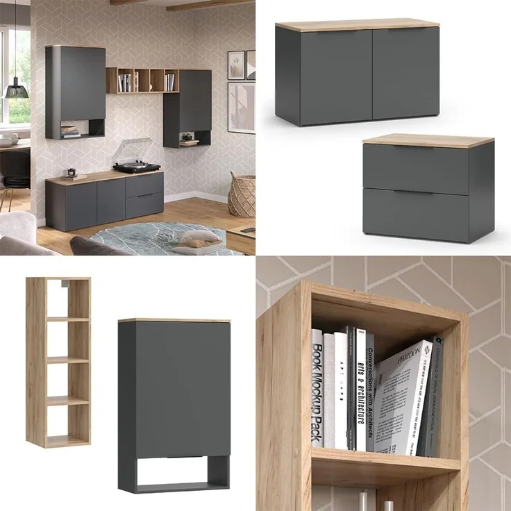 Wohnwand Wido Anthrazit 5 Teile Vicco – Bild 8