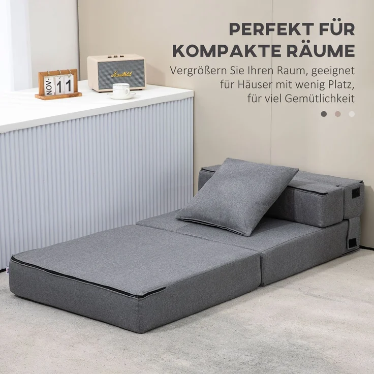 JARDJ Schlafsessel Relaxsessel Gästebett, abnehmbarer Bezug, 70 cm x 70 cm x 61 cm, Dunkelgrau – Bild 8