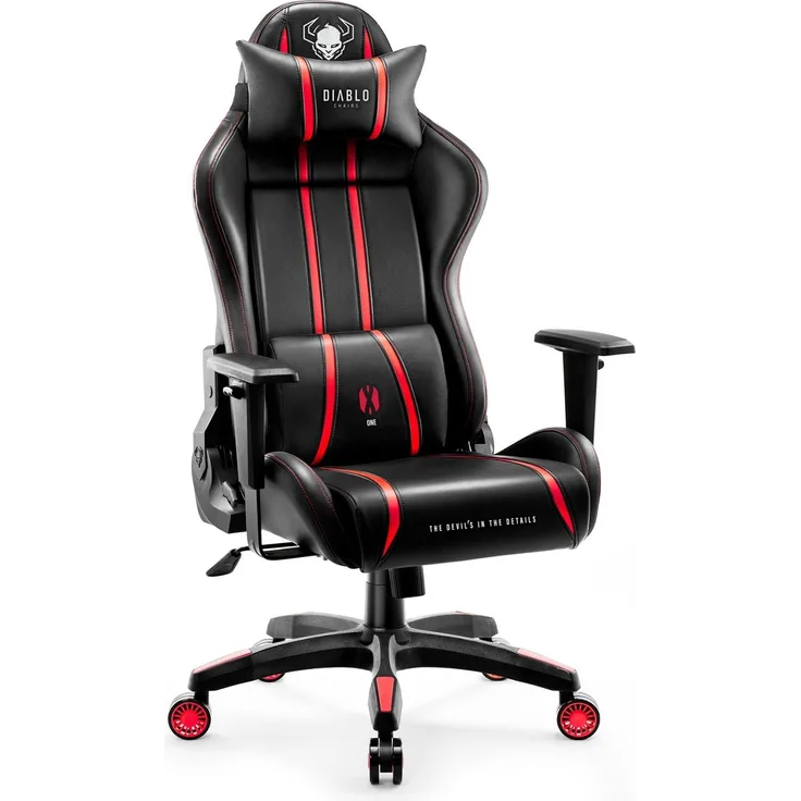 Diablo Chairs Gaming-Stuhl X-One 2.0 Kleiner Drehstuhl Ergonomischer Stuhl Mit Kopfstütze Und Lendenkissen Öko-Leder HDS Tilttech System HR-Schaumfüllung 64 x 33 x 120 cm Schwarz-Rot