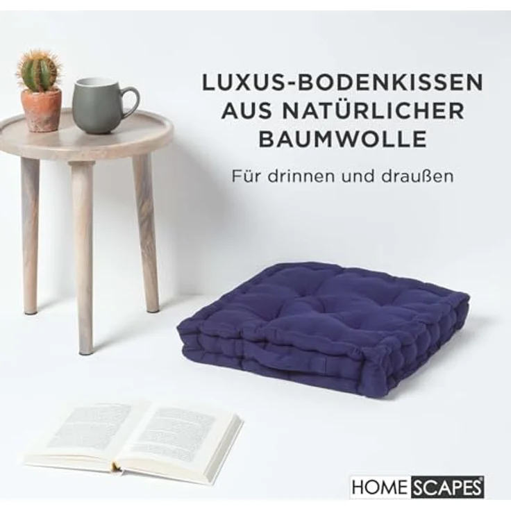 Homescapes Sitzkissen, Kaliko Baumwolle unifarben marineblau, 40x40 cm – Bild 3
