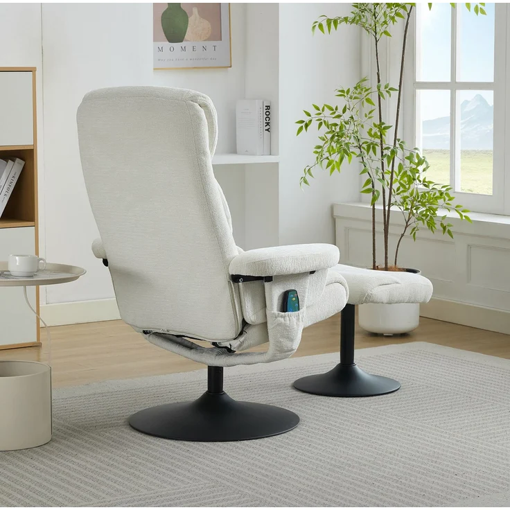 DESVIAE Sessel mit Hocker, Massage- und Heizfunktion, 75,5x100x77 cm, Chenille Weiß – Bild 9