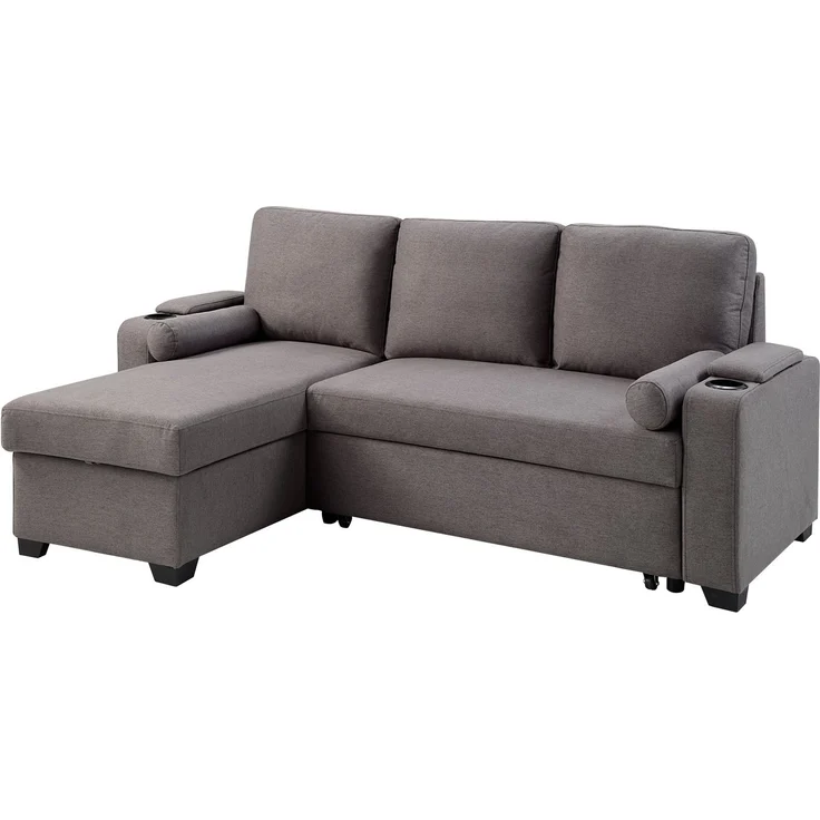 ATLANTIC home collection Ecksofa Gorje L-Form, mit Schlaffunktion, Stauraum, Becherhalter, Staufächer & Kissenrollen – Bild 3