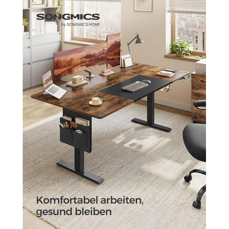 SONGMICS Höhenverstellbarer Schreibtisch elektrisch, 180 x 80 cm, stufenlos verstellbar, Memory-Funktion mit 4 Höhen, USB-C-Anschluss, vintagebraun-mattschwarz – Bild 3