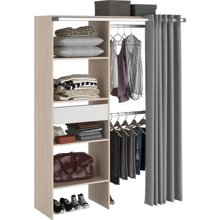 Parisot Kleiderschrank Bari 2 Akazie – 143x182 cm mit Stoffvorhang & Schublade – Bild 2