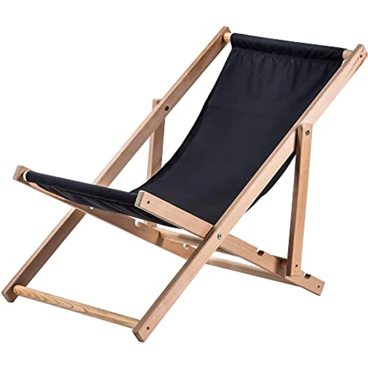 Kadax Holzliegestuhl, Schwarz, klappbare Gartenliege aus Buchenholz, 53x78 cm, bis 120 kg tragbar
