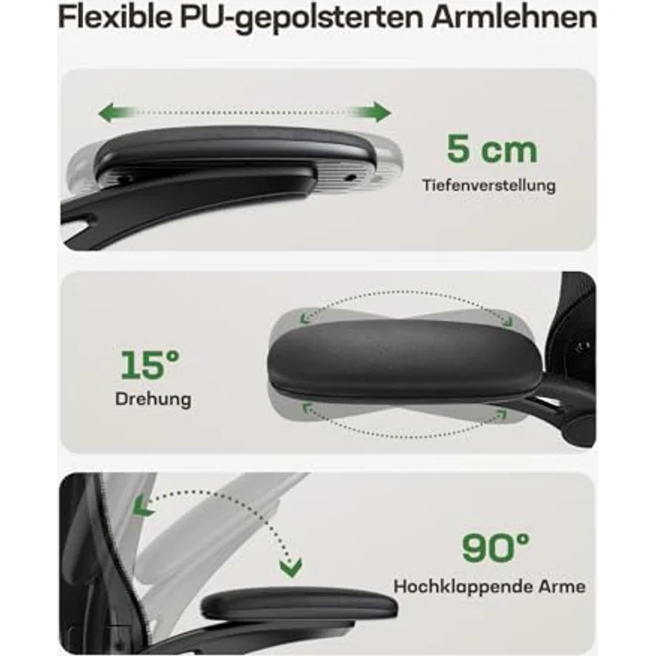 Marsail Bürostuhl Ergonomisch Schreibtischstuhl: Ergonomischer Bürostuhl mit 2D-Kopfstütze, 2D-Lendenwirbelstütze, klappbaren 3D-Armlehnen, 8 cm Sitzkissen, Höhenverstellung 300 LBS 4PCS – Bild 6