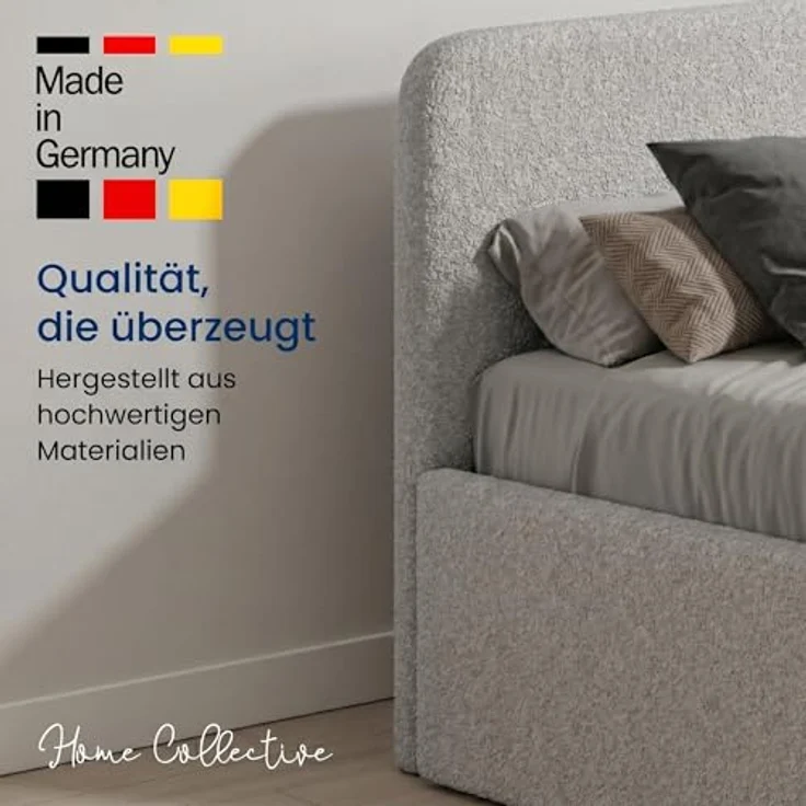 Home Collective Polsterbett mit Stauraum, verstellbarem Lattenrost, Bouclé-Stoff in Schwarz oder Creme, wählbare Matratze Federkern oder Kaltschaum, viele Größen – Bild 2