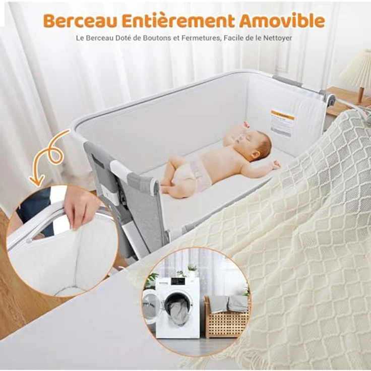 GarveeHome 3 in 1 Baby Beistellbett, Klappbares Beistellbett, Babywiege Mit Matratze Und Moskitonetz, Höhenverstellbar, Mit Reisetasche, Für Babys Von 0 Bis 36 Monaten, Hellgrau – Bild 6