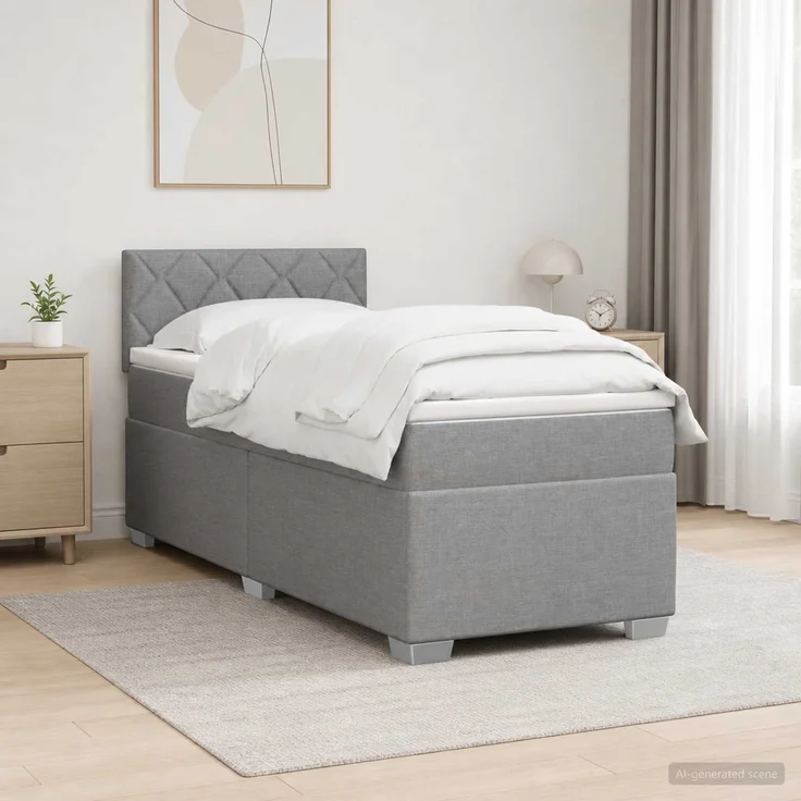 vidaXL Boxspringbett mit Matratze Hellgrau 90 x 200 cm Stoff 3450397 – Bild 1