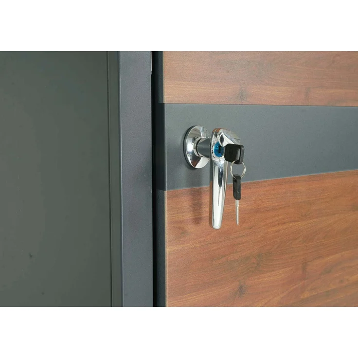 1er Mülltonnenverkleidung HWC-J82, Mülltonnenbox, erweiterbar, Metall 32kg, anthrazit ~ Kirsche-Holzoptik dunkelbraun – Bild 6