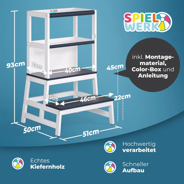 Spielwerk 'Lernturm Kinder', ab 2 Jahren, mit Tafel, Kiefernholz, Grau, 93 x 49 x 51 cm – Bild 7