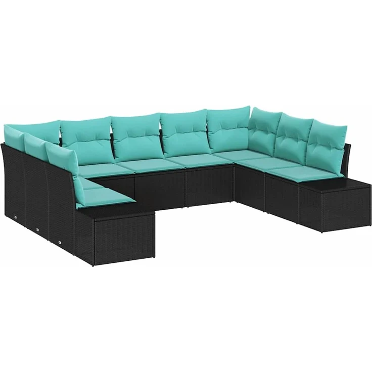 vidaXL Gartensofa-set 9 stk. 8-Sitzer Schwarz und Türkis 3355895 – Bild 2