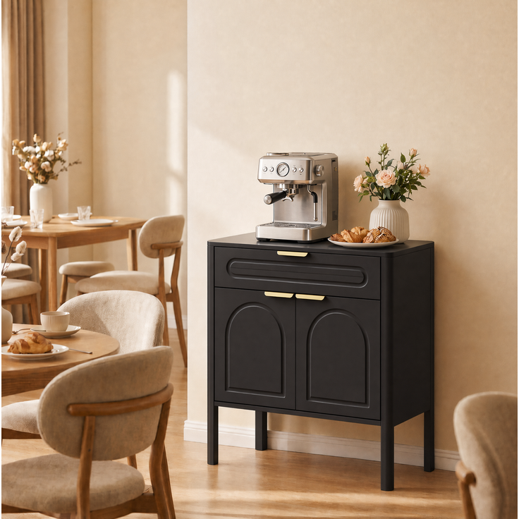 DESVIAE Sideboard Schwarz aus Holzwerkstoff – 75x78,5x36 cm – Schublade, 2 Türen