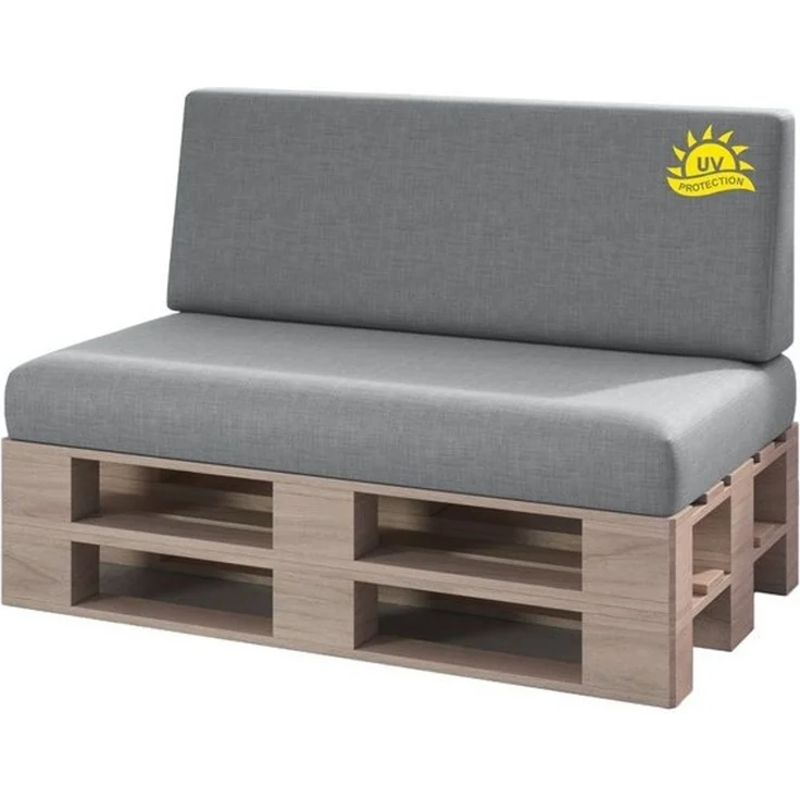 sunnypillow Palettenkissen mit abnehmbarem Bezug UV - beständig Outdoor/Indoor Kaltschaum Palettenauflage Palettenpolster Palettensofa Sitzkissen Rückenlehne 2er Set 120x80 Grau – Bild 4
