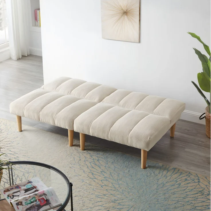Schlafsofa aus Cord mit 3-fach verstellbarer Rückenlehne, 167x82x72 cm, Beige – Bild 4