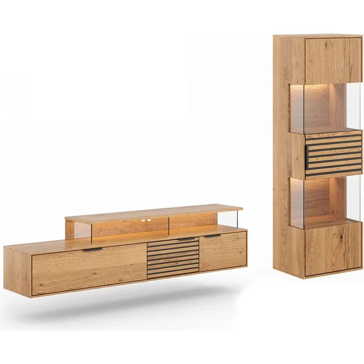 Wohnwand Tirano Wohnzimmer-Set Massivholz geölt Ausführung braun
