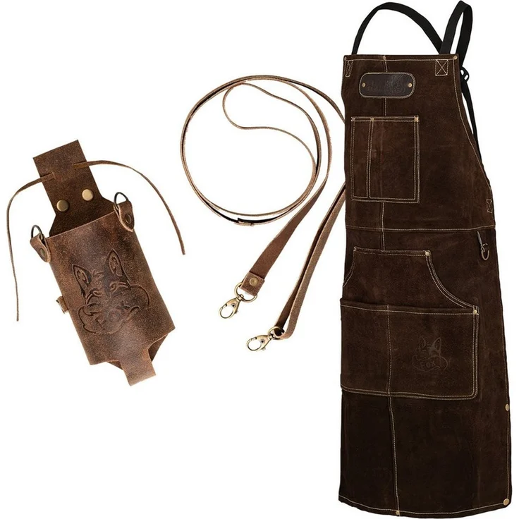 BLACK FOREST FOX Grillschürze ROUGH SET Büffelleder Grill Koch & Küchen Schürze + Holly Holster, (Set), SET Dunkelbraun – Bild 1