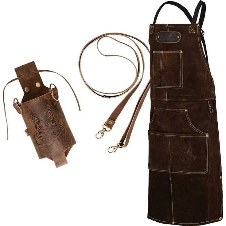 BLACK FOREST FOX Grillschürze ROUGH SET Büffelleder Grill Koch & Küchen Schürze + Holly Holster, (Set), SET Dunkelbraun