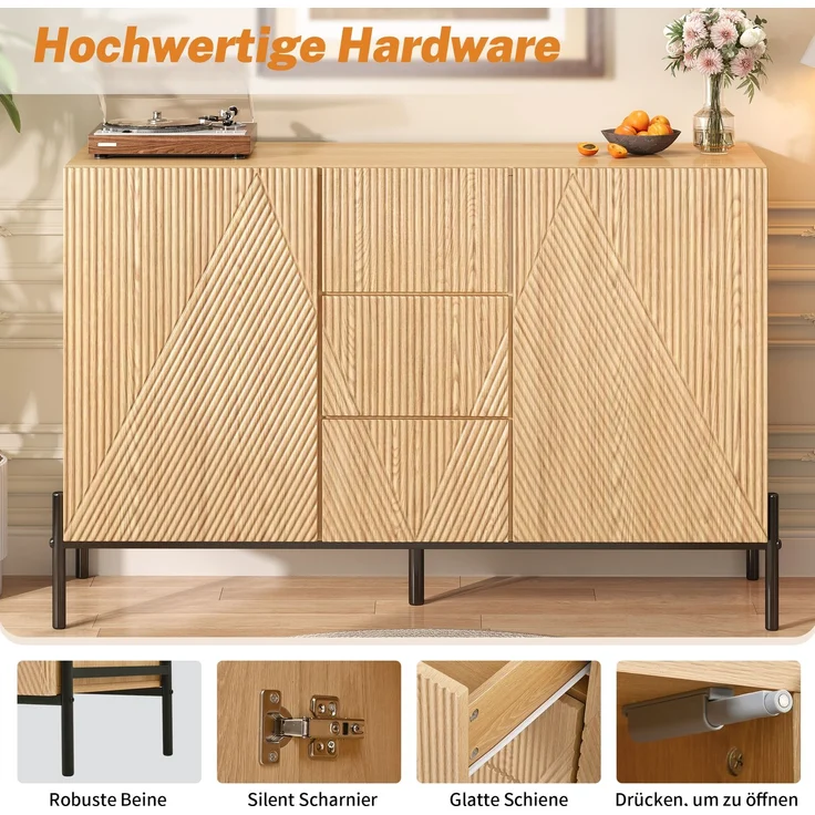 DESVIAE Sideboard mit 2 Türen und Schublade 115,5x76x40 cm MDF Natur – Bild 5