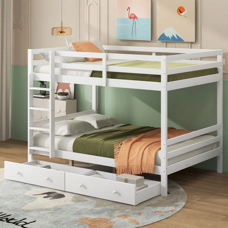 Etagenbett 140x200 cm mit Stauraumschubladen, hohem Sicherheitsgeländer, platzsparend, Treppe,Hochbett für Kinderzimmer, robust und langlebig,weiß – Bild 3
