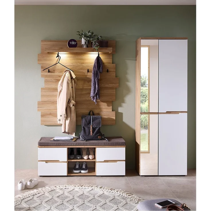 Garderobenschrank vito Clyde, Holzwerkstoff, Weiß, Holzfarben, 65 x 192 x 38 cm – Bild 5