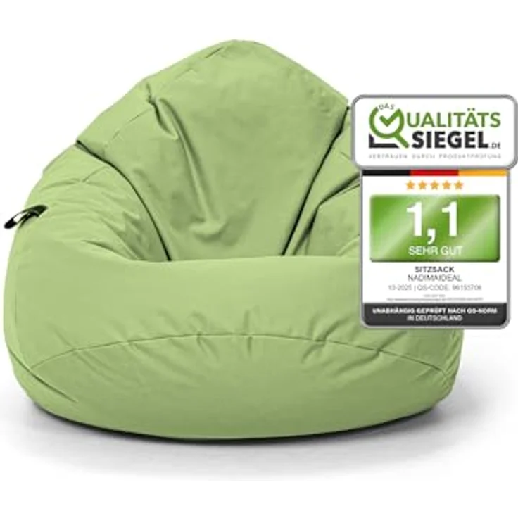 Nadimaideal Sitzsack Tropfenform Kastanie | Bodenkissen für Kinder & Erwachsene | Indoor & Outdoor | Gaming Sitzsack - Sitzkissen - Beanbag | Füllung EPS Perlen (Limettengrün, XXL-Durchmesser 88 cm) – Bild 2
