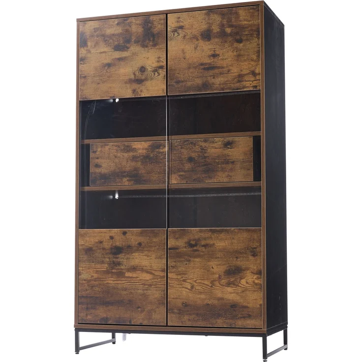 ZUBALIYA Vitrine (80 x 40 x 138 cm), 2 Türen und 2 Schubladen, LED - Beleuchtung, Transparente Elemente, Beige / Naturfarben / Schwarz – Bild 17