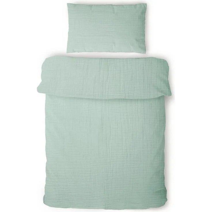 Laynenburg Kinderbettwäsche Musselin 2 teilig aus 100% Baumwolle in 100x135 cm + 40x60 cm, atmungsaktiv & bügelfrei – 3 lagig mit Reißverschluss & Haltebändern – Bild 4