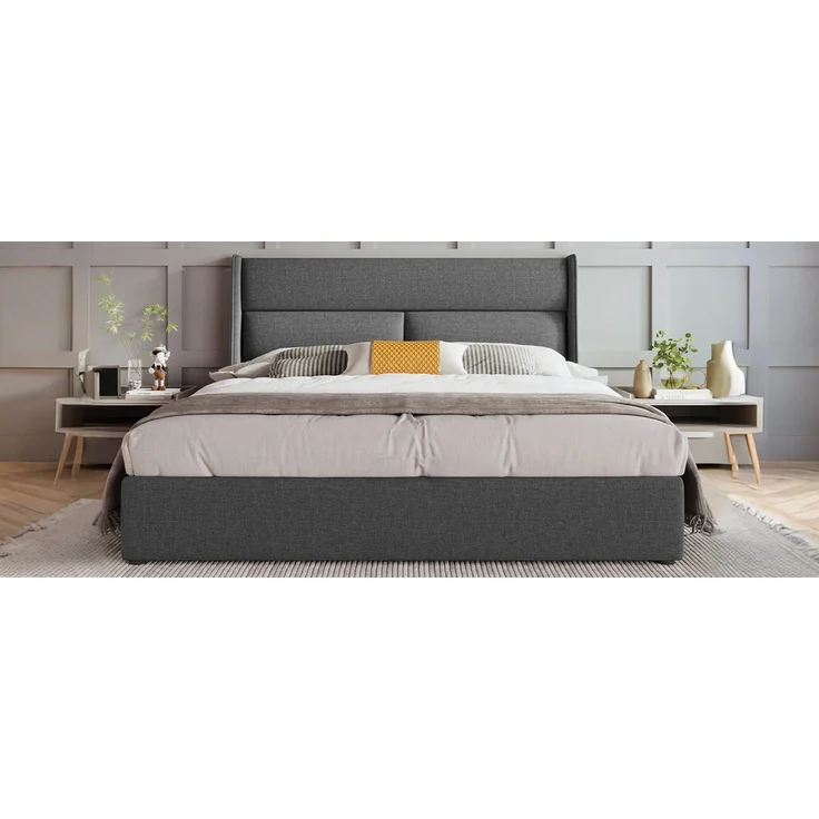 TavilaEcon Boxspringbett Hydraulisches Stauraumbett mit dreifach verstellbare Kopfstütze grau Liegefläche 160 × 200 cm – Modell AB20059192G – Bild 7